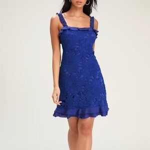 NWT Lulu’s Deep in Love Lace Mini Dress Ruffle Ruched Straps